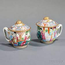 Pair Of Chinese Export Porcelain Rose Medallion Syllabubs Porcelain Roses Chinese Antiques Chinese Export