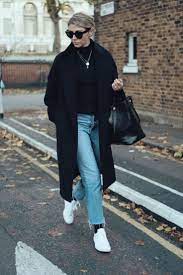 Emma Hill Ejstyle Wears Black Wool Coat Cropped Jeans With Black Socks White Converse Chic Winte Black Coat Outfit Winter Wool Coat Outfit Black Coat Outfit