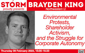 Thursday 9 February: Brayden King (Northwestern University)