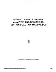 Digital Control System Analysis And Design 3rd Edition Solution Manual Pdf By Morriesworld55 Issuu
