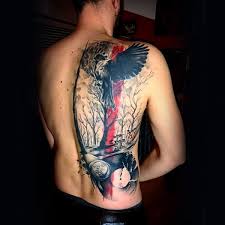 Angel wing tattoo on back of neck. 40 Tree Back Tattoo Designs For Men Wooden Ink Ideas