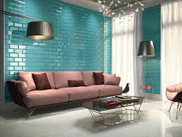 The accent wall highlights a large focal point on or near that wall: Boulevard Winter Turquoise Subway Accent Wall Miami Associates Tile Manufacturing