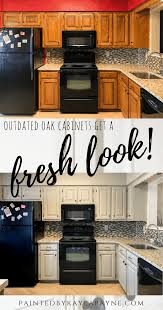 Wood cabinets are ideal for painting, but any surface that can be scuffed with sandpaper can be painted. Outdated Oak Cabinets Get A Fresh Look Painted By Kayla Payne