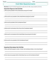 Challenge Your Middle School Student With A Quiz About The Civil War He Ll Answer Questions About Important Peop Map Worksheets Civil War Printables Civil War
