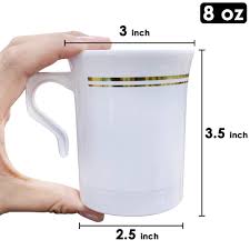 Shop for insulated coffee mug with handle at bed bath & beyond. 24 Pack 8 Oz Plastic Coffee Cup With Handle White Gold Rim Disposable Tea Cups Soup Cappuccino Espresso Mug Hot Or Cold Drinks Wedding Party Cafe Ceramic And Glass Dinnerware Alternative Amazon Sg Home