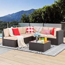 Amazon Com Vongrasig 6 Piece Patio Furniture Set Small Outdoor Sectional Sofa Couch All Weath Wicker Patio Furniture Set Patio Sofa Set Patio Furniture Sets
