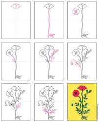 The drawing also includes a bud with the red star. How To Draw A Poppy Art Projects For Kids