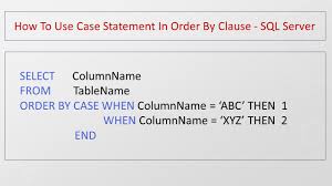Similarly, ms sql case statement also provides the capability to take action of executing different in addition to select, case can be used with another sql clause like update, order by. How To Use Case Statement In Order By Clause
