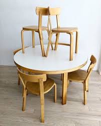 Vintage Alvar Aalto Round Dining Table And 6 Dining Chairs In Bent Beech Made In Finland Imported Vintage Furniture Design Vintage Furniture White Laminate