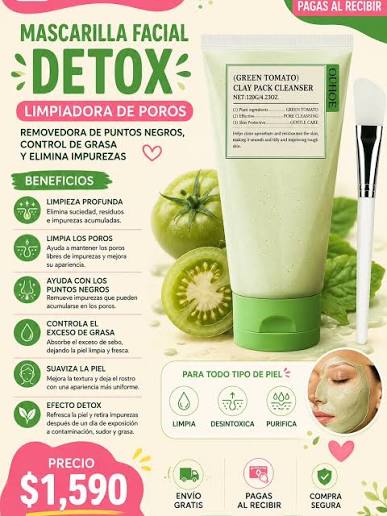 Agotadas ✨ 🌿 Mascarilla Limpiadora de Té Verde y Arcilla • 120 g • Precio:  7,500$ Diseñada para purificar la piel, eliminar impurezas y devolverle su  frescura natural. Su fórmula combina extractos