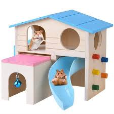Free Shipping Buy Petacc Hamster House Wooden Pet Cabin Small Animal Hideout Deluxe Hamsters Villa Creative Two Layer Hamster House Hamster Habitat Small Pets