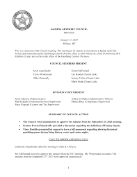 GAMING ADVISORY COUNCIL MINUTES January 11, 2024 Billings, MT This is a  summary of the Council meeting. The meeting in its entir