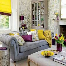Robert scott chairs are upholstered in a fortuny cotton, the walls are covered in a jab wool and houlès nailheads. Terrific Purple Yellow Gray Living Room Idea 40 Amazing Collection Tpyglri Hausratversicherungkosten Info