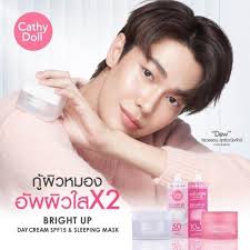 Cathy Doll Bright Up Day Cream SPF 15 /Bright Up Sleeping Mask DEW BRIGHT  UP 50g Nourishing Substance X50 Pure White 10% Niacinamide For Bright Skin  Sun Protection Spf15 For Even Skin