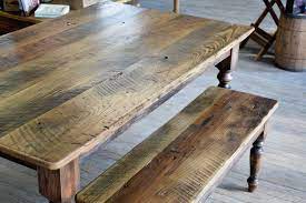 Wormy chestnut reclaimed barnwood doors are hard to find. Reclaimed Chestnut Wood Harvest Table W Matching Bench Custom Sizes Sugar Mountain Woodworks