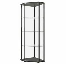 Coaster solid wood glass corner china curio cabinet, cherry finish. Charleigh Clear Glass Black Wood Corner Curio Cabinet By Coaster