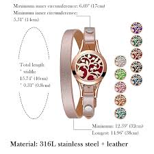 Cupimatch Pulseira difusora de óleo essencial, aço inoxidável e couro, ouro  rosa, 32 cm