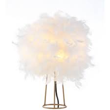 Jonathan Y Stork 16 In White Gold Feather Metal Led Table Lamp