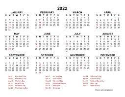 2022 Yearly Calendar Template Excel Free Printable Templates