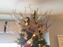 Rustic Homemade Tree Topper Birch Bark Star Snow Covered Twigs And Antlers Blue Christmas Tree Decorations Christmas Tree Toppers Blue Christmas Tree