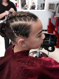 Gymnastics Hair French Braids The Front Sections Of Hair Bun Or Pony At The Back Of The Head Gymnastics Meet Hair Gymnastics Hair Competition Hair