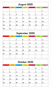August September October 2020 Calendar Printable In 2020 Monthly Template Monthly Calendar Template Free Calendar Template