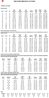 Dainese Jacket Size Chart 2019