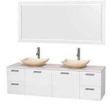 Bathroom vanities with sinks create extra space. Wyndham Wcr410072dgwwsgs5m70 72 In Double Bathroom Vanity In Glossy White White Man Made Stone Countertop Arista Ivory Marble Sinks And 70 In Mirror