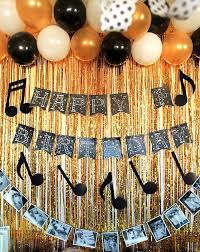 Birthday Decoration Black And Gold Theme Birthday Party A Music Themed First Birthday Party Music Theme Birthday Music Birthday Party Rockstar Birthday Party