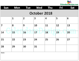 October 2018 Calendar Word With Images Calendar Word Holiday Calendar October Calendar