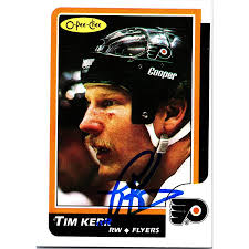 Tim Kerr autographed Hockey Card (Philadelphia Flyers, SC) 1986 O-Pee-Chee  #134
