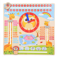Us 11 58 46 Off Educational Wooden Clock Toy Calendar Board Teaching Clock Show Calendar Chart Date Season Weather Kids Cognitive Toy In Calendar