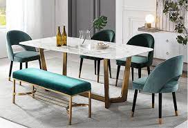 Green Velvet Dining Chairs And Bench Set Dining Table Marble Velvet Dining Chairs Green Dining Room