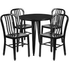 Flash Furniture Ch 51090th 4 18vrt Bk Gg 30 Round Black Metal Indoor Outdoor Table With 4 Vertical Slat Back Chairs Outdoor Table Settings Round Metal Table Flash Furniture