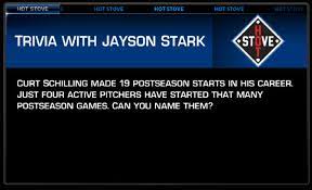 Displaying 162 questions associated with treatment. Jayson Stark On Twitter Here S That Mlbnetwork Trivia Question Again Now That We Ve Had Some Fun Stumping Matt Amp Harold Then I Ll Post The Answer Curt Schilling Made 19 Postseason Starts In