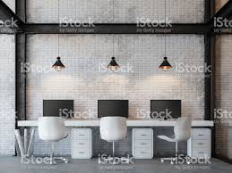Loft Style Office 3d Rendering Image There Are White Brick White Brick Walls Black Brick Wall Brick Wall Decor
