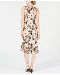 Calvin klein collection long dress. Calvin Klein Synthetic Floral Embroidered Trumpet Midi Dress In Black Nude Natural Lyst