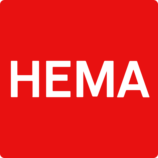 Logo van HEMA, een van de twee winkels waarvan je een cadeaubon kunt kiezen bij dit MAX Magazine-abonnement