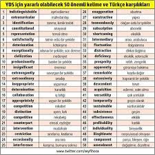 ingilizce sinavlari icin en onemli kelimeler ve turkce anlamlari ingilizce ingilizce turkce