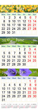 The rest of the months were simply numbered; Wall Calendar For Three Months May June And July 2017 With Images Of Nature Stock Photo Picture And Royalty Free Image Image 68965025