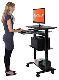 The typical range of motion for adjustable standing desks that we have tested varies from 17 up to 27. Mobile Adjustable Height Stand Up Workstation Black Black Buy Online In Antigua And Barbuda At Antigua Desertcart Com Productid 23191889
