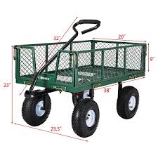 Ollieroo Utility Wagon Farm And Ranch Heavy Duty Steel Garden Cart With Removable Folding Sides And 10 Pneumatic Tires 660lb Capacity 38 X20 Bed Powder Coated Utility Wagon Wagon Garden Cart