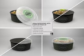 1300ml Paper Bowl Clear Lid Mockup Food Mockup Paper Bowls Free Fast Food