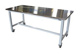 Once set up, the table measures 33 1/2in.l x 21 3/4in.w x 29 3/4in.h and supports up to 1,000 lbs. Mobile Table With Stainless Steel Top