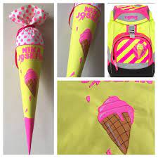 Schultüte Aus Stoff Eis Eistüte, Neongelb, Neonpink, Icecream, Später  Kissen, Applikation, Neon | Eistüte, Bastelarbeiten, Basteln