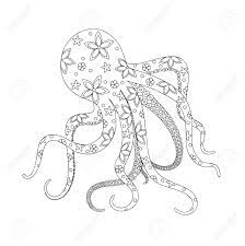 poulpe isole avec motif floral pour les enfants album a colorier tutoriels dessin le logo decorer papier lettres bloc notes impression de t shirts illustration contour noir et blanc coloriage chevalier yoda jedi