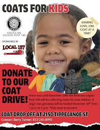 Coats of Friendship will be hosting their annual coat distribution during  World Kindness Week. They will have 2500 coats for all sizes of men's,  women's, kids, toddlers and infants. November 16th from