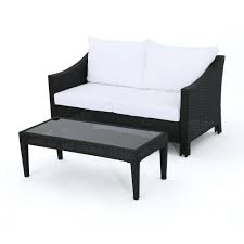 This dining chairs perfectly blend rattan and metal to emphasize its superior excellence and bring your outdoor space together with a flourish. Noble House Antibes Black 2 Piece Wicker Patio Conversation Set With White Cushions 19987 The Home Depot Wicker Loveseat Patio Furniture Cushions Gray Patio Furniture