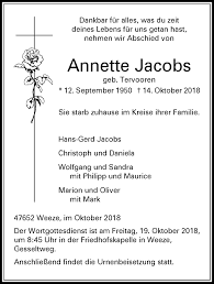 Viele deals wurden auf ebay kleinanzeigen gemacht, seit dein browser das licht der welt erblickt hat. Traueranzeigen Von Anette Jacobs Niederrhein Nachrichten Trauerportal