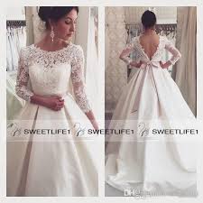 Vintage Lace A Line 2016 Wedding Dresses With Jewel Neck Sweet Appliques Sheer 3 4 Long Sleeves Brid Bridal Dresses Lace Bridal Dresses Ball Gown Wedding Dress